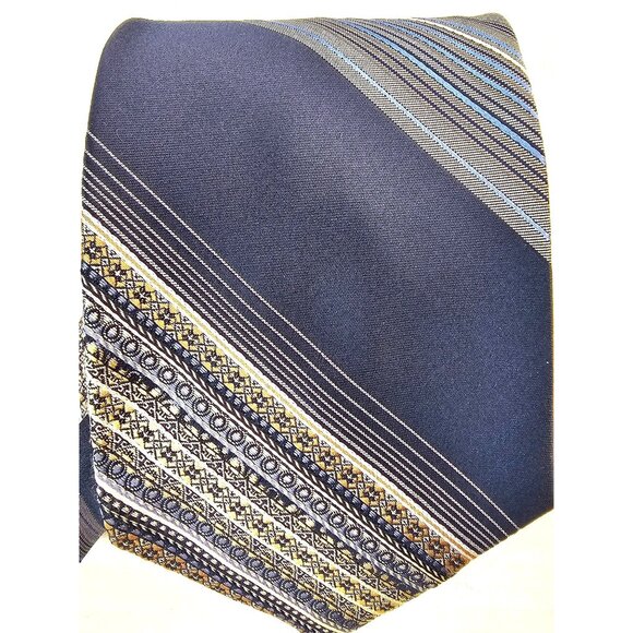 Regal Designer Collection Mens Tie Navy Blue & Gold Striped Pattern Silk - Picture 4 of 7